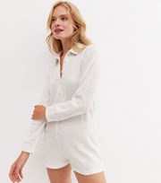 New Look Cream Ribbed Jersey Collared Romper